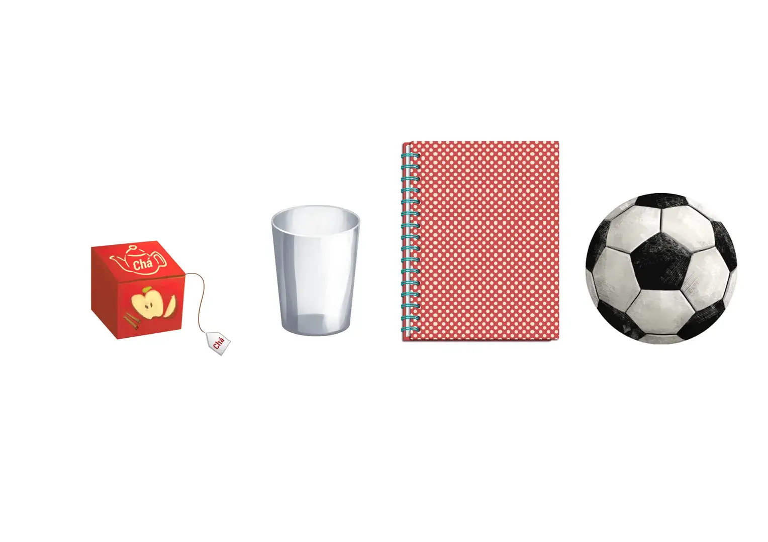 Caixa de chá copo caderno e bola de futebol - Ilustrado por André Martins